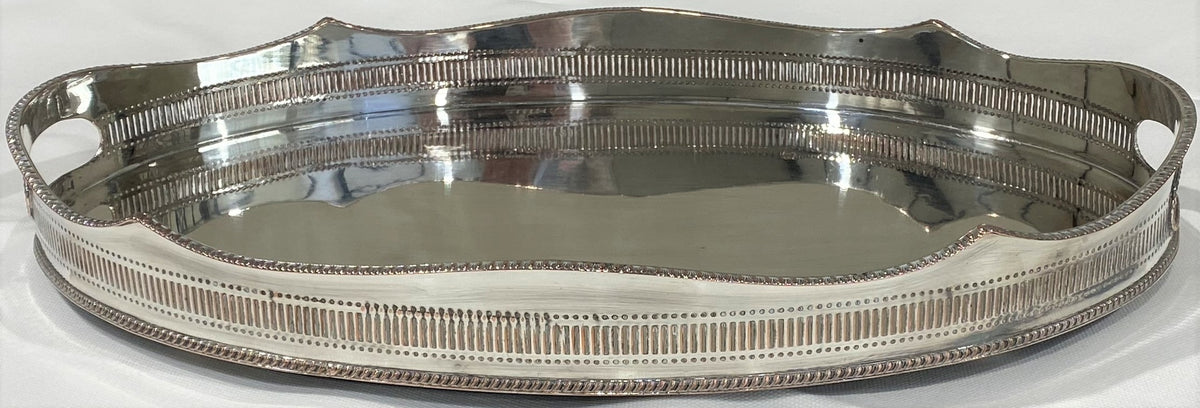 English gallery tray made of silver plate over copper from the 1900's.