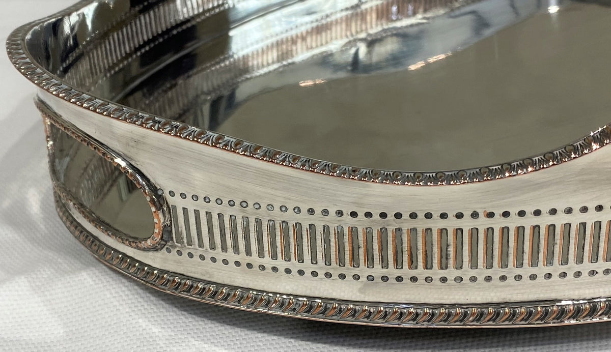 English gallery tray made of silver plate over copper from the 1900's.