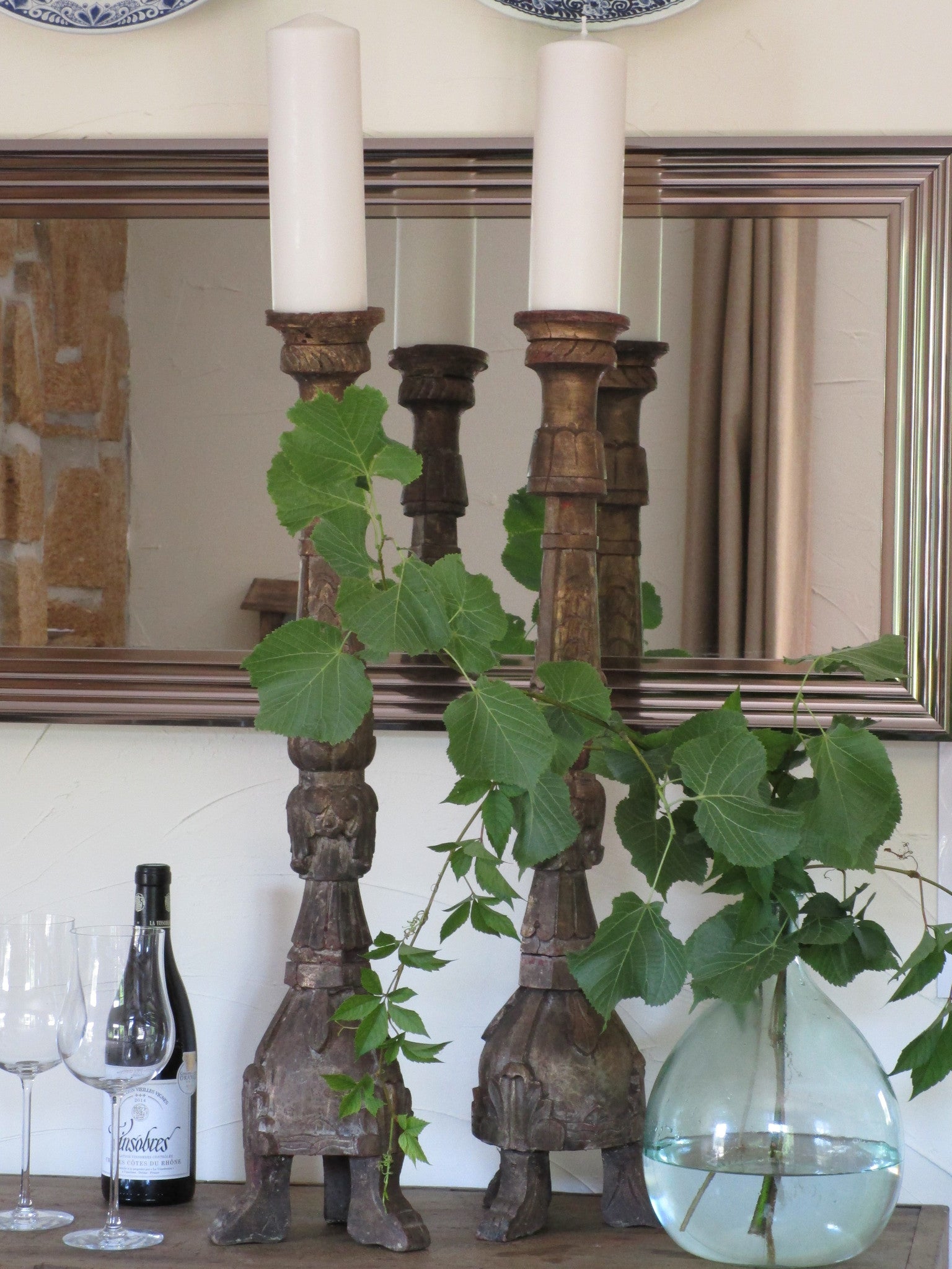 Pair of large carved candlesticks 30"