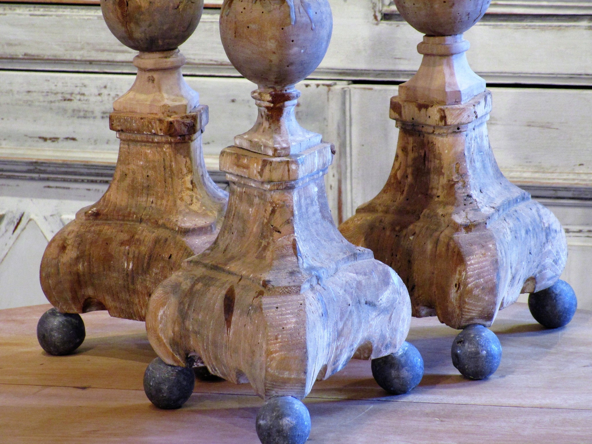 Set of three 19th century church candlesticks