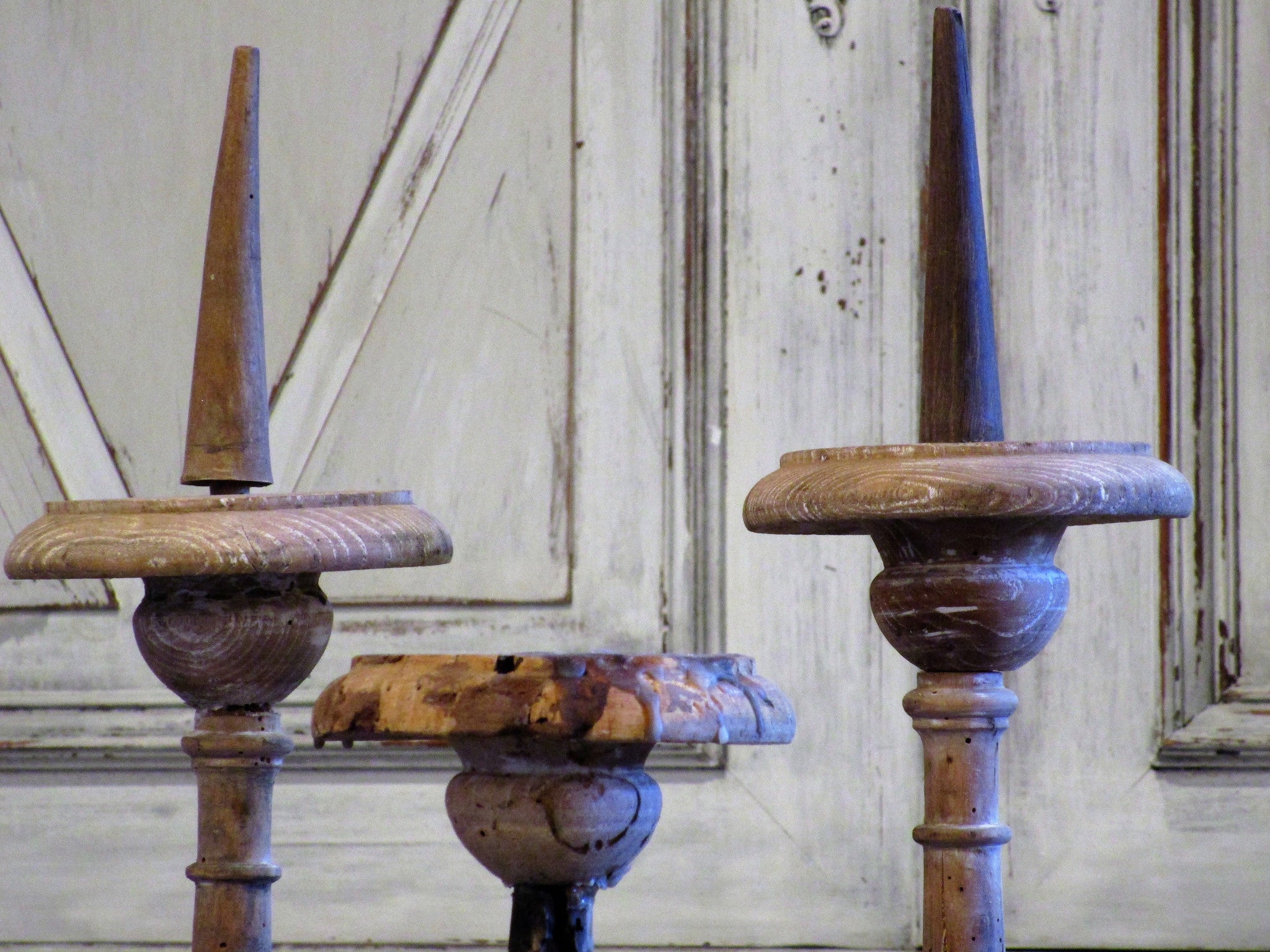 Set of three 19th century church candlesticks