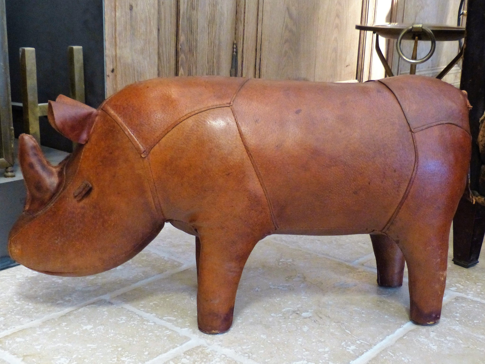 Mid century modern leather foot rest rhino wedding present from France