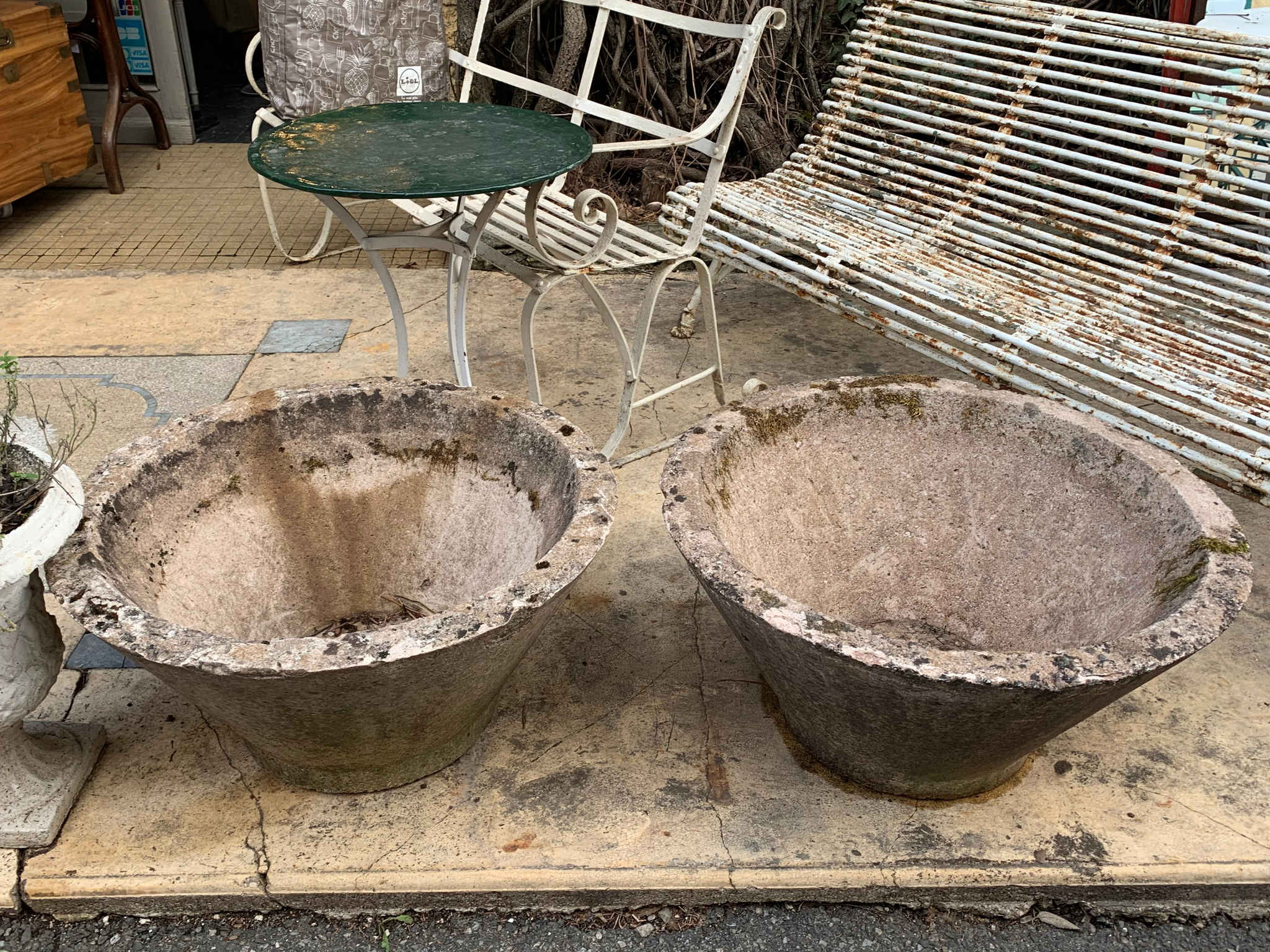 Set of six 1970s cement garden planters