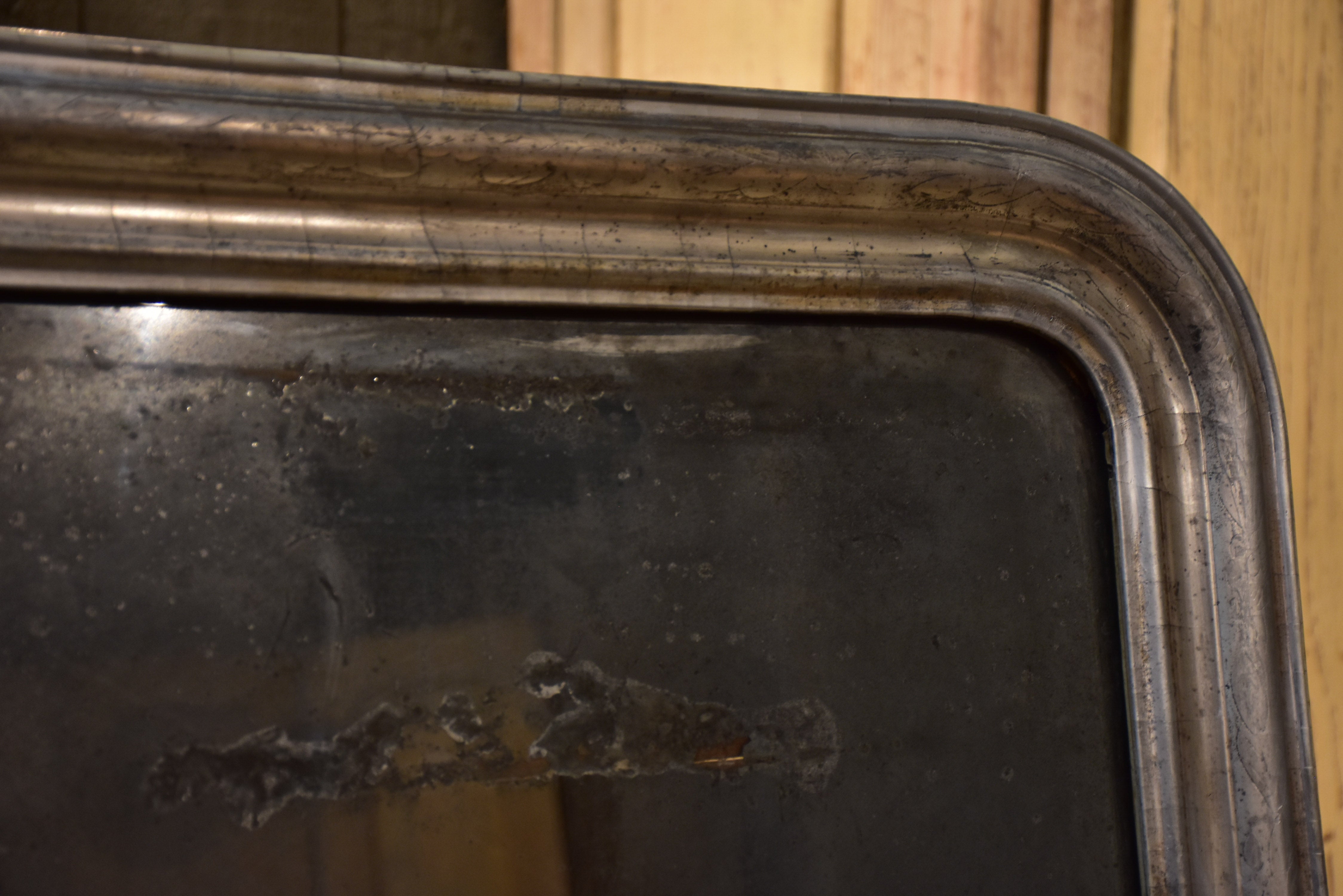 Large rustic silver framed Louis Philippe mirror