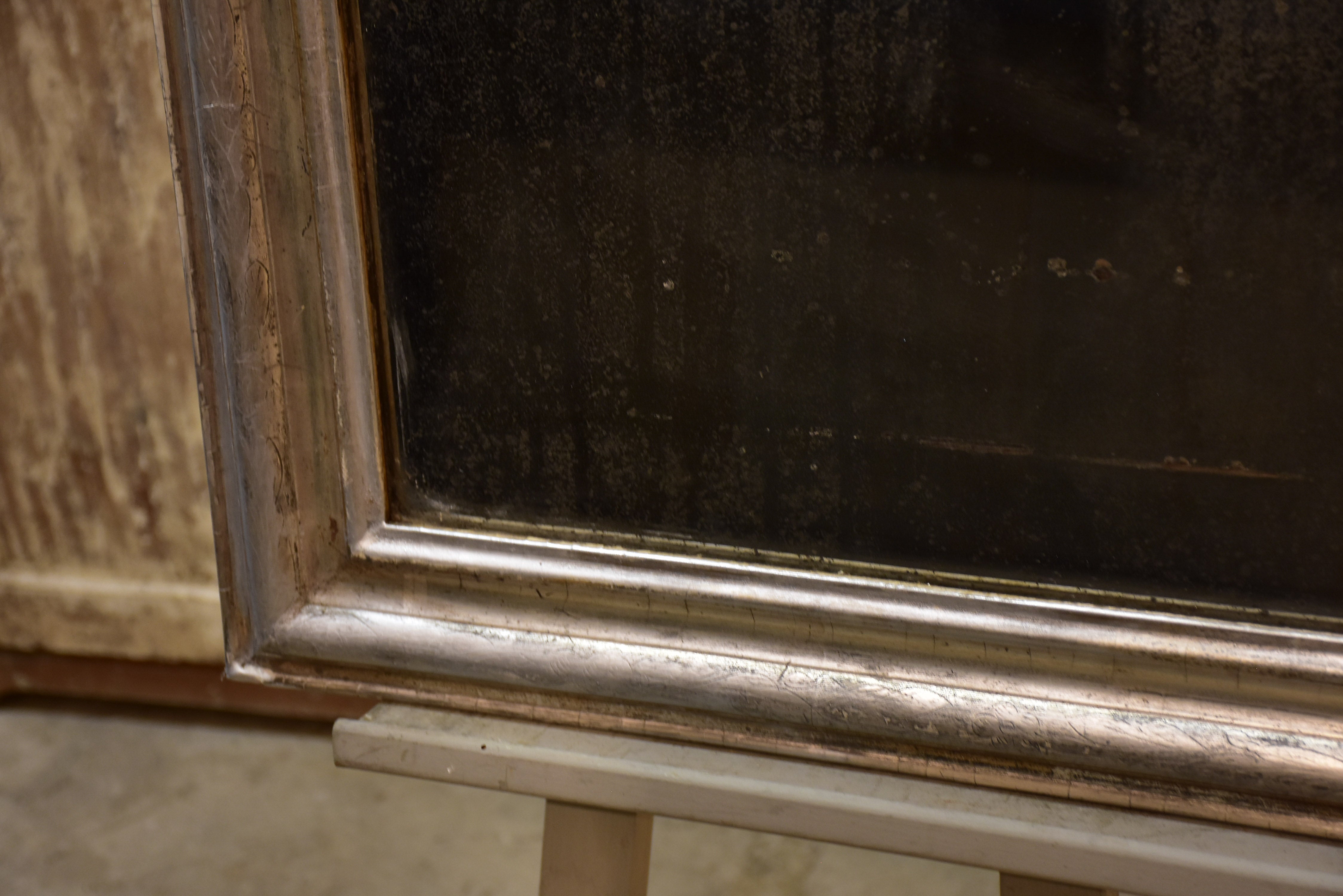 Large rustic silver framed Louis Philippe mirror