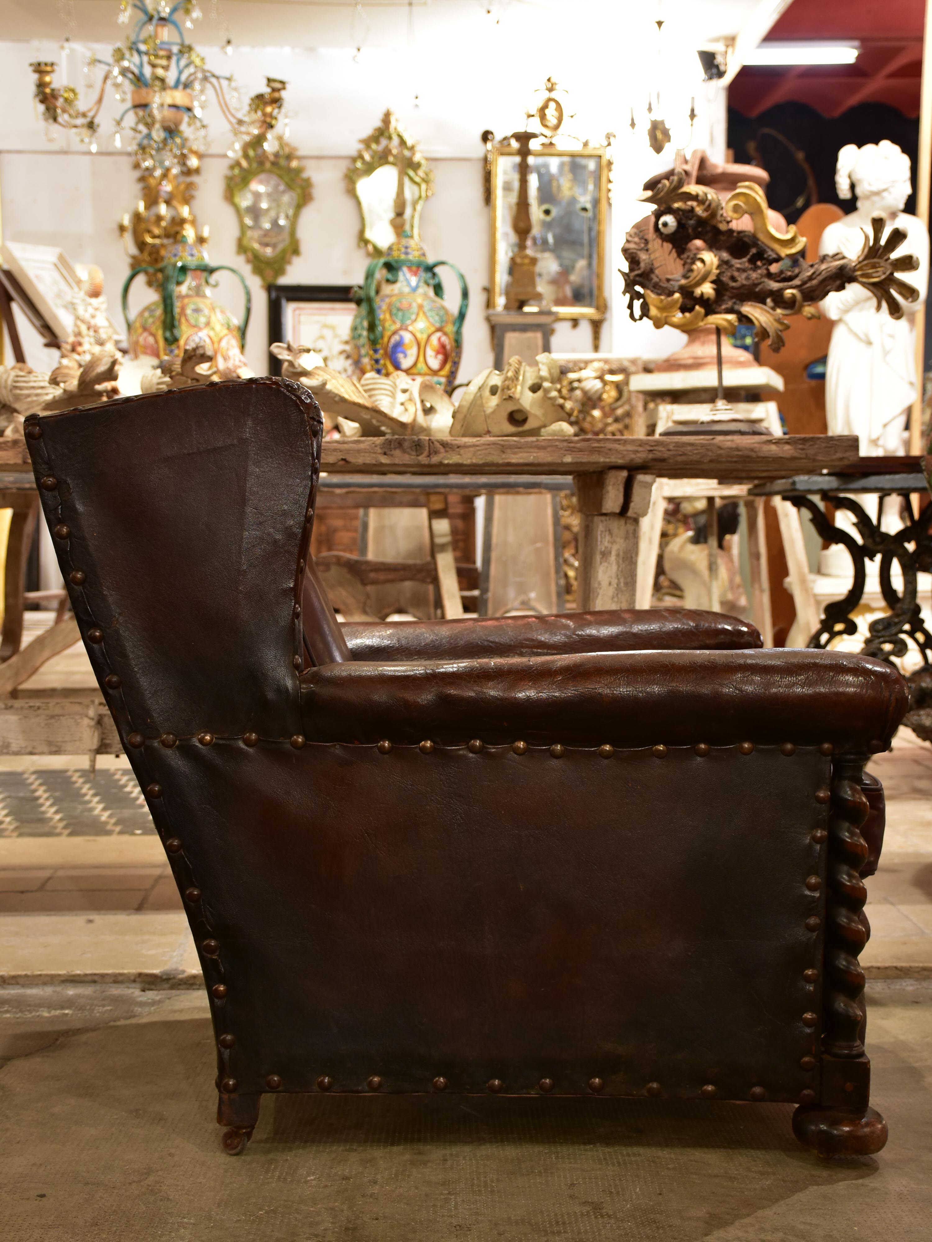 Dark French wingback club chair #2