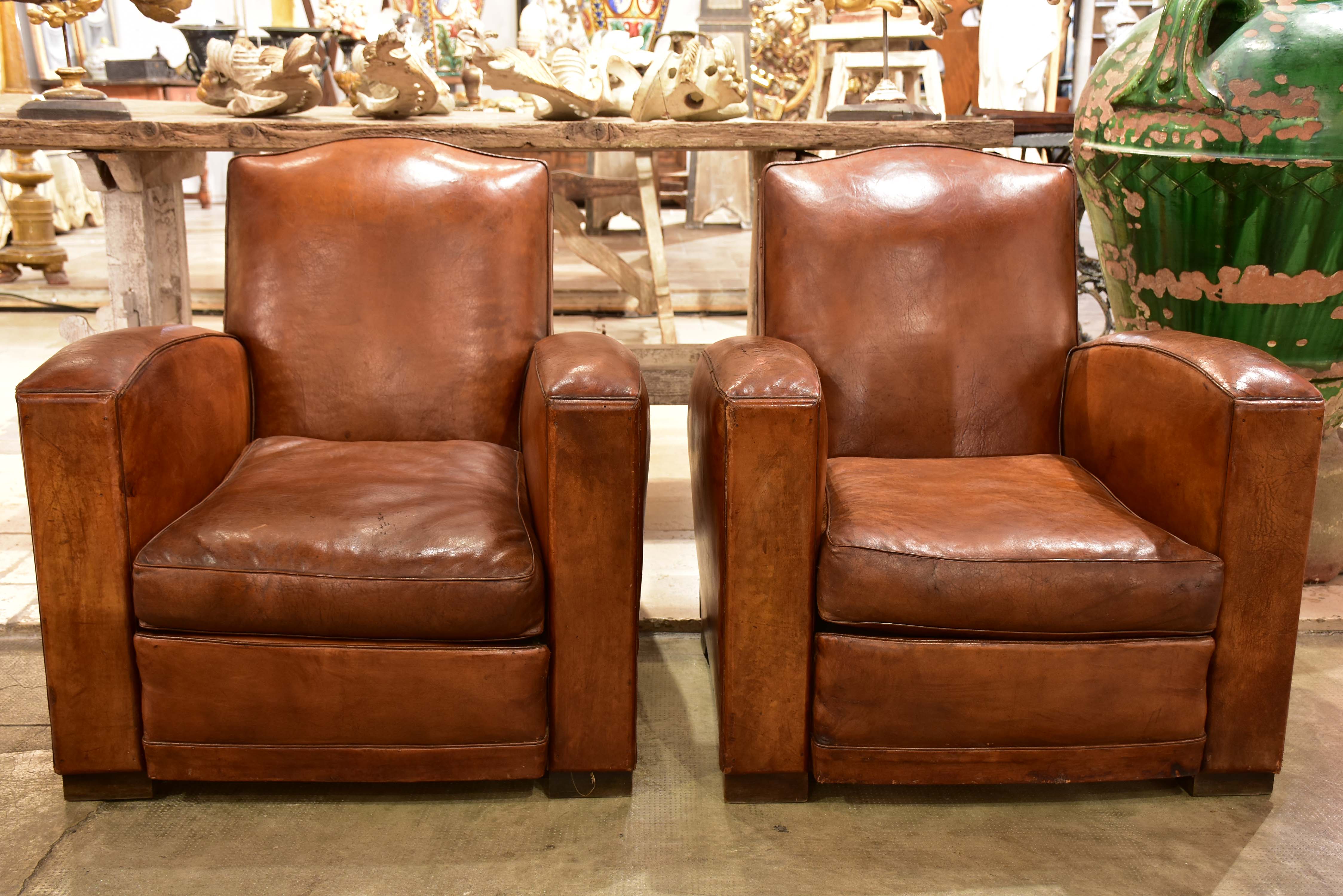 Pair of 1950’s French club chairs – small chapeau gendarme