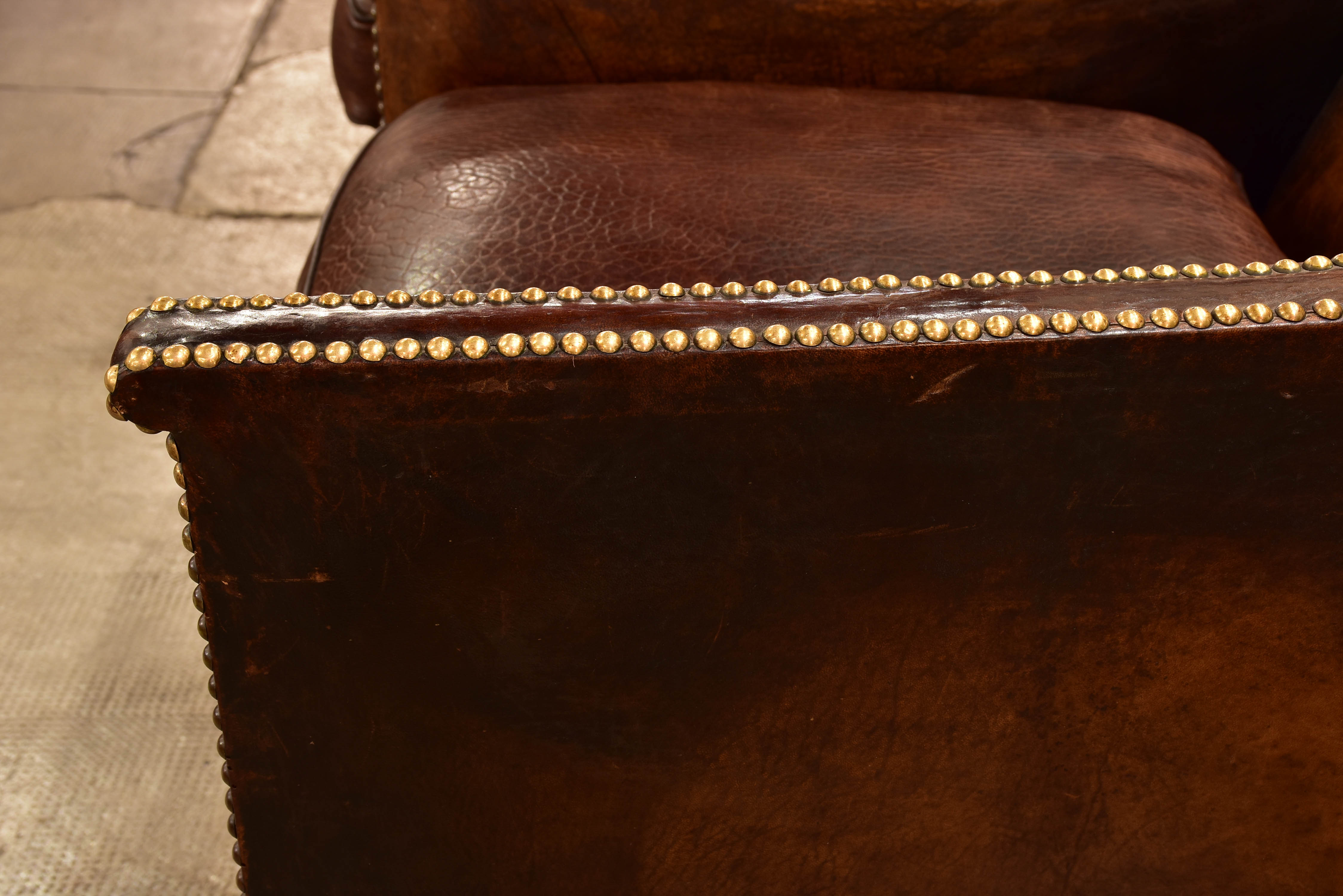 Pair of 1920’s French club chairs with dark leather