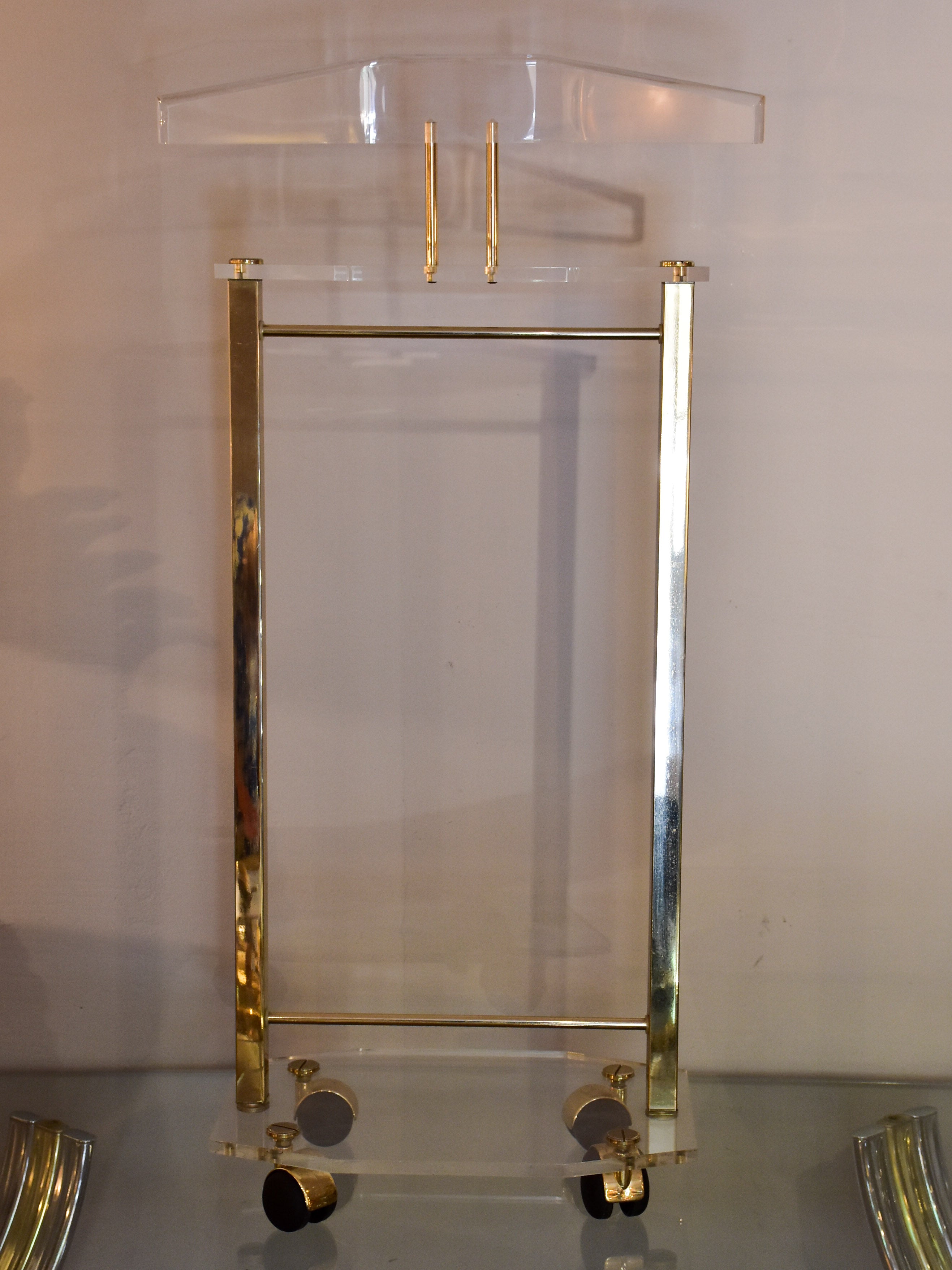 Vintage plexiglass valet stand on casters