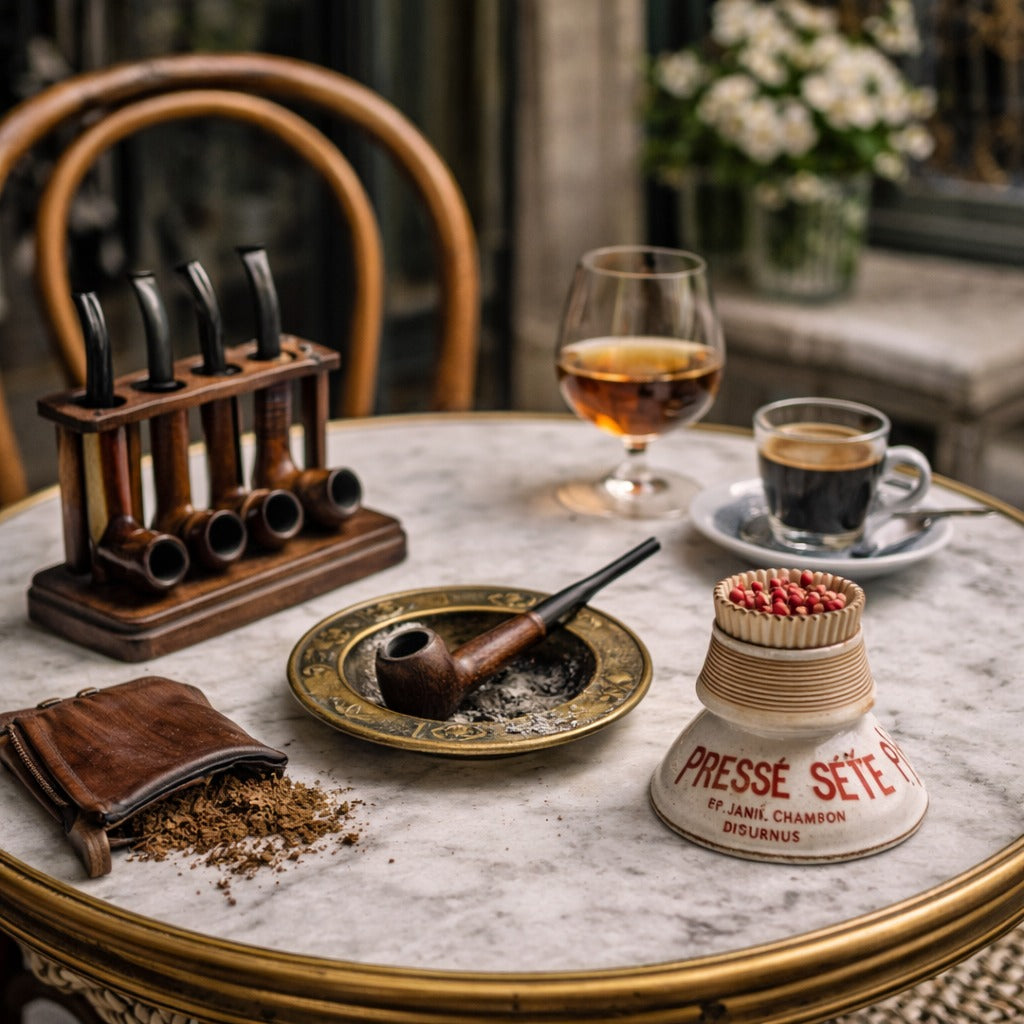 Antique French Tobacco Accessories Ashtrays Match Holders Pipes