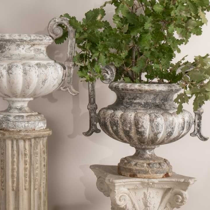 Antique French cast iron garden planters and urns
