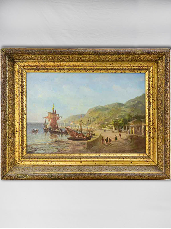Antique French Coastal Oil Canvas