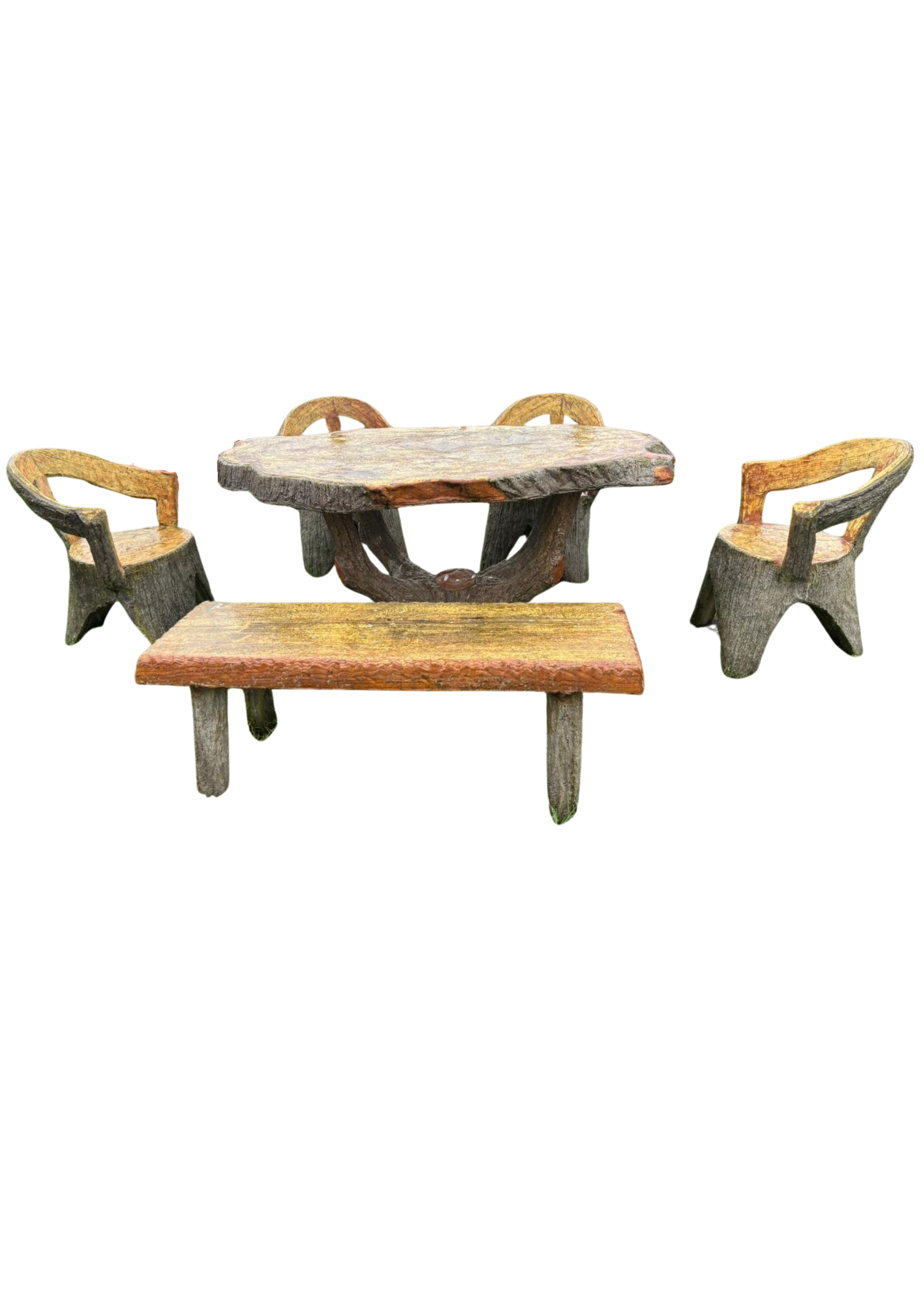 Vintage French Faux Bois Concrete Garden Salon - 6 piece