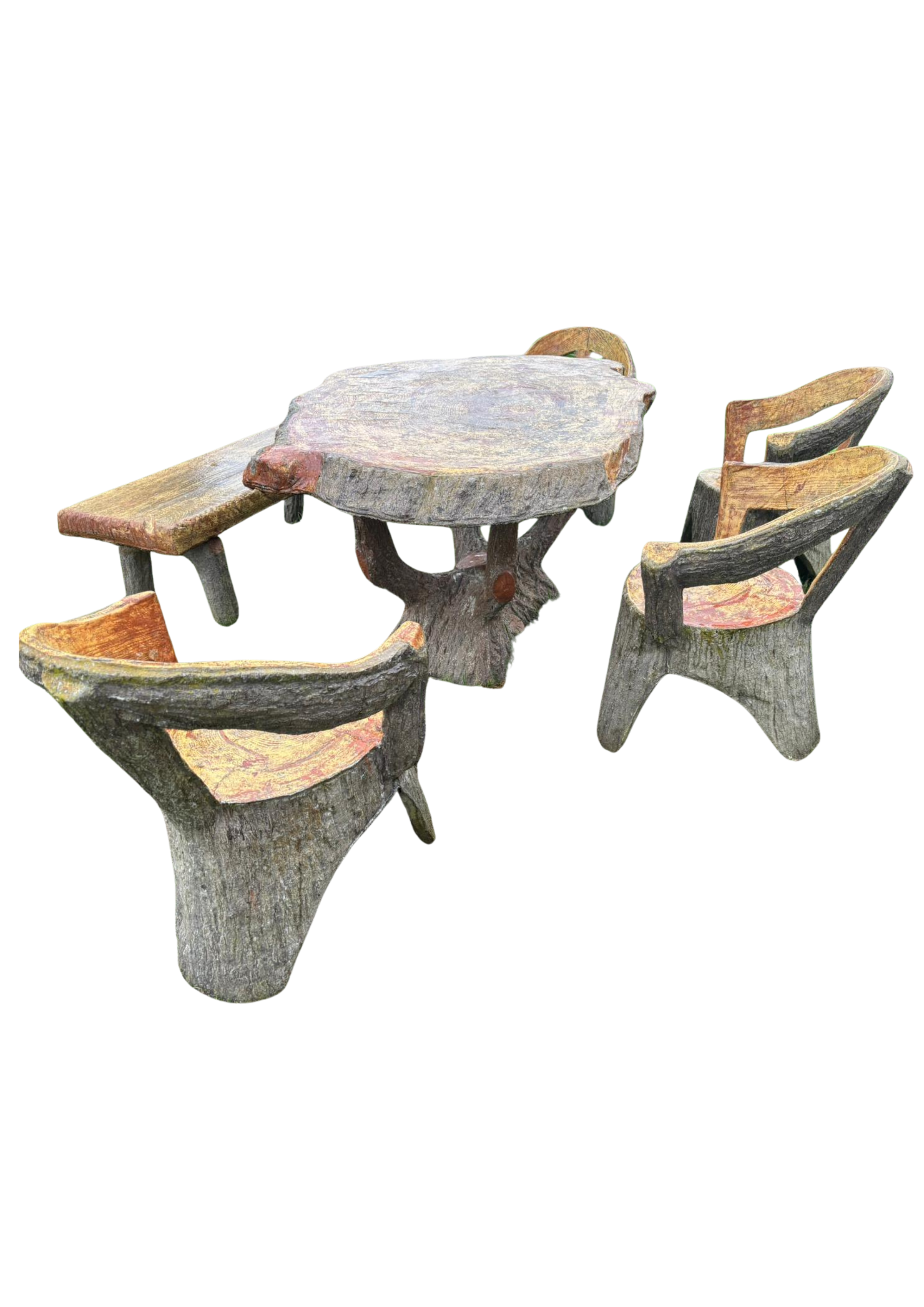 Vintage French Faux Bois Concrete Garden Salon - 6 piece