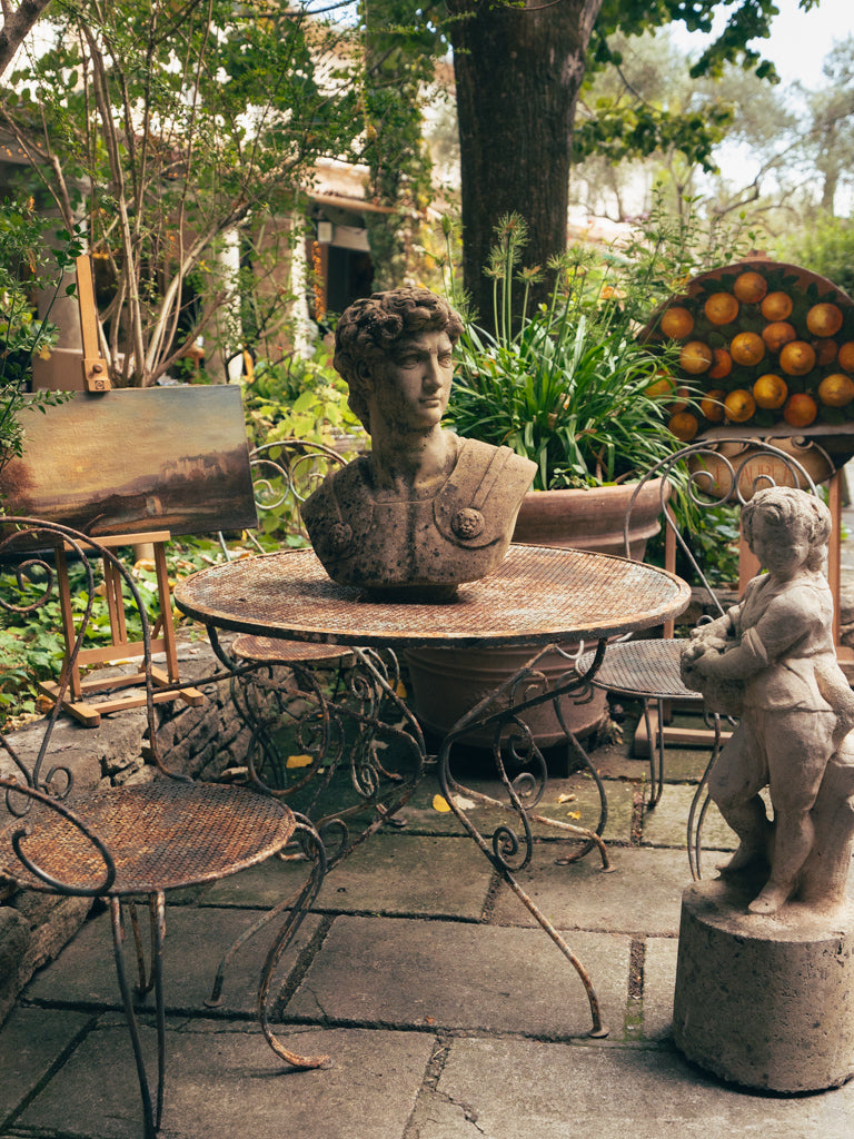 1960s French Wrought Iron Garden Suite w/ Graceful Curves and Layered Patina
