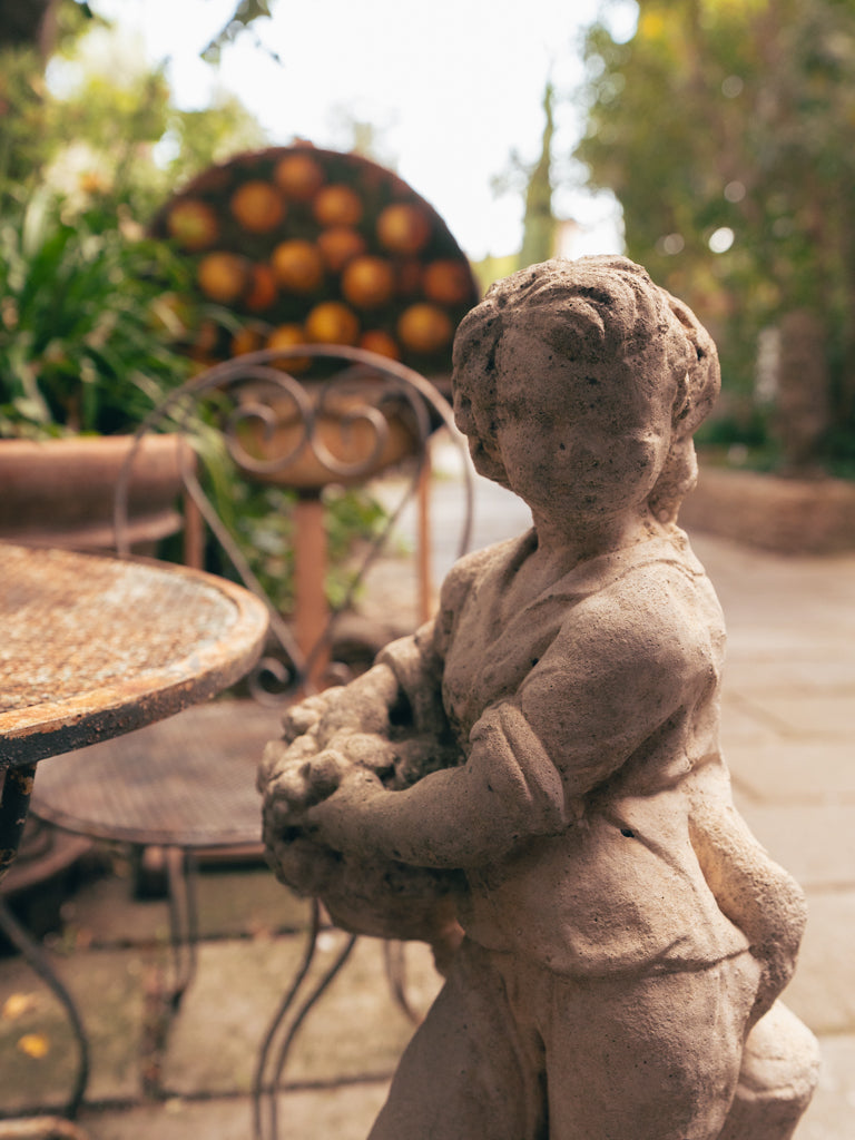 Charming Garden Figure of a Harvester in Cast Stone From the Mid-20th Century - 36½"