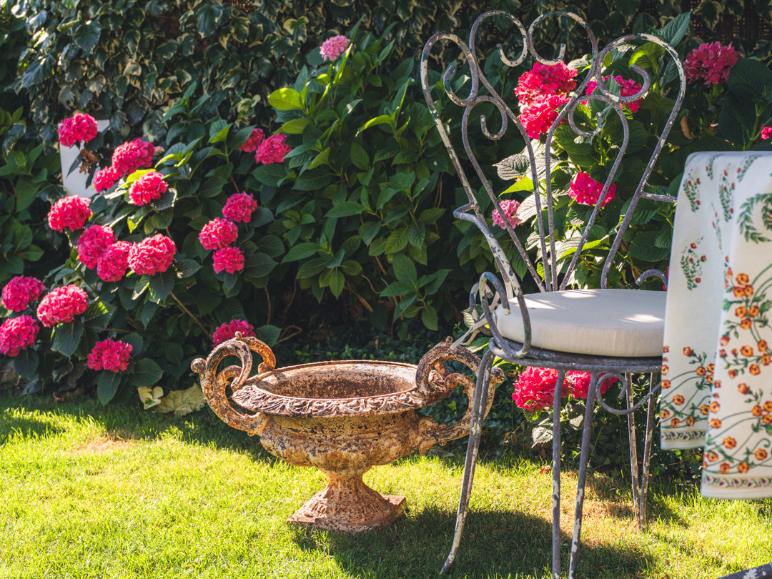 Pair of Late 19th Century Cast Iron Chambord Garden Planters w/ Weathered White Patina 18½"