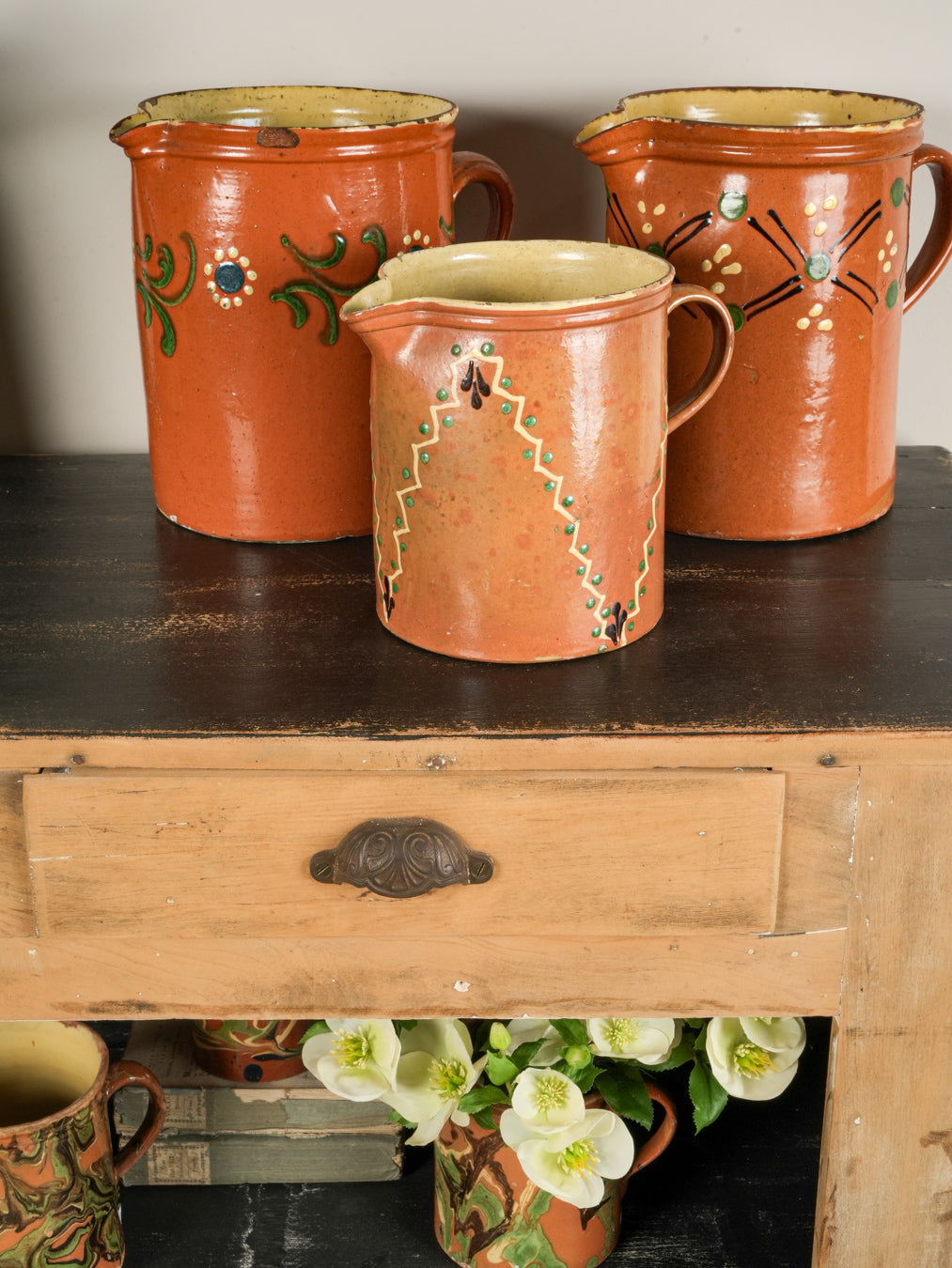 Bold striped earthenware water jug  