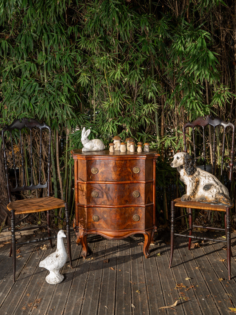 Charming Petite Antique Italian Serpentine Walnut Burl Commode - 32"