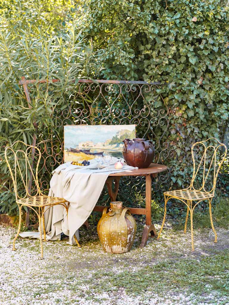 Set of Four Late 20th Century Wrought Iron Garden Chairs in Sunny Yellow Patina - 37¾"