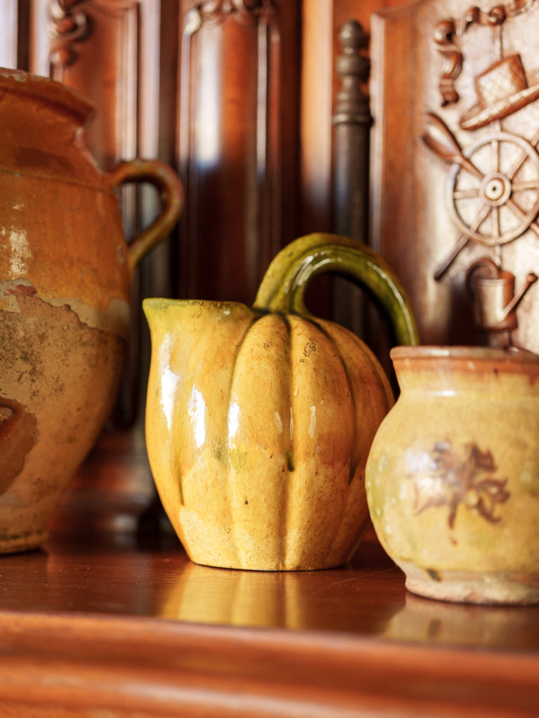 Mid-Century Playful Melon-Shaped Ceramic Pitcher - 7"