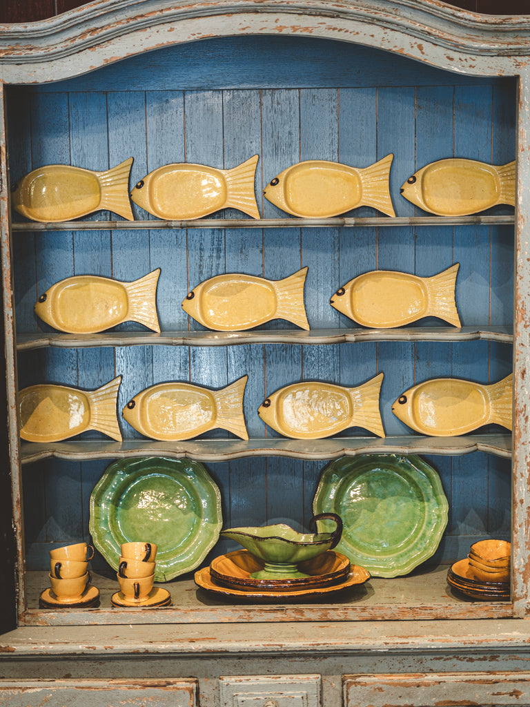 Pair of Early 20th Century Dieulefit Green-Glazed Provençal Serving Plates - 13½"