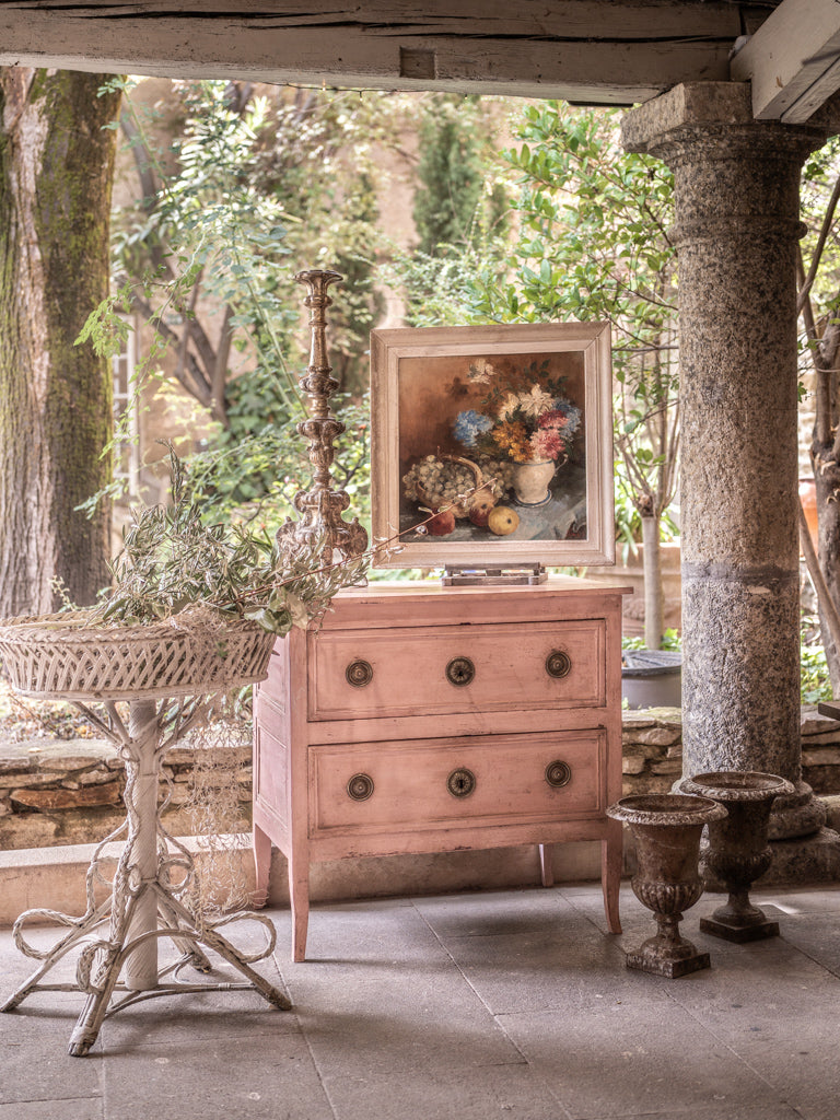 Antique Petite Louis XVI Commode Sauteuse w/ Blush Patina - 33¾" x 34¼"