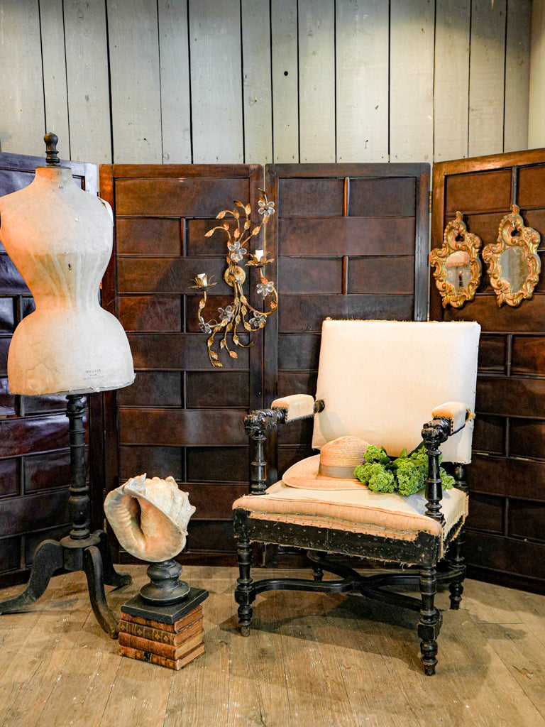 Vintage dark-stained wooden room divider  