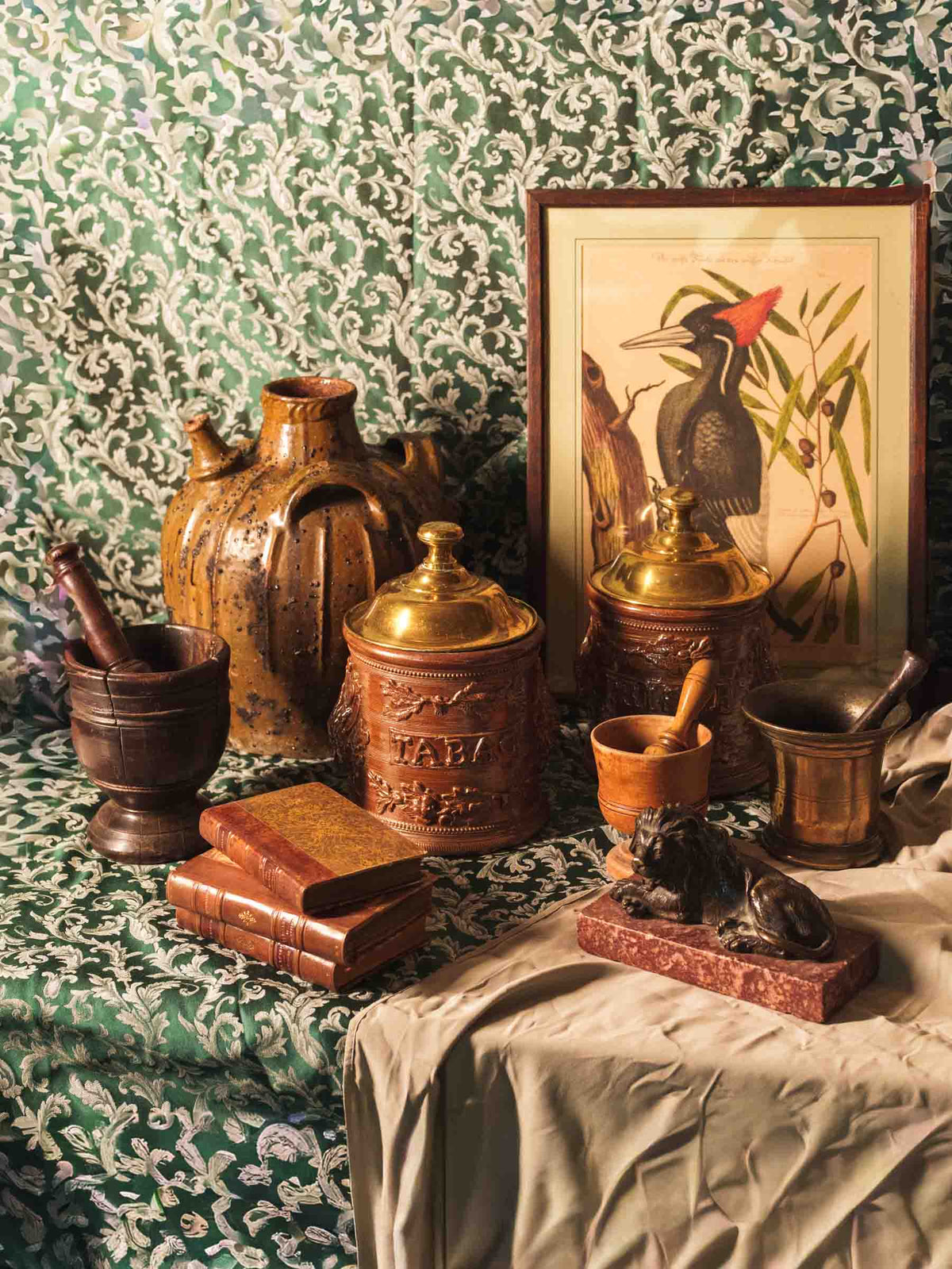 Pair of 19th-Century French Stoneware Tobacco Jars w/ Neoclassical Relief Decoration - 9¾"