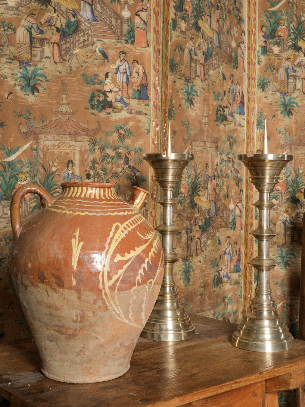 Decorative semi-glazed French jar