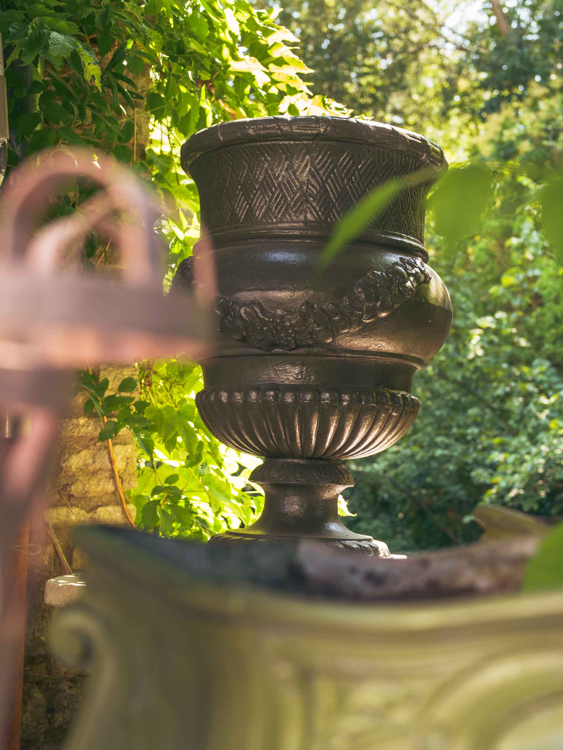 Large Louis XVI Style Cast Iron Garden Planter with Olive Green Finish - 30¼" x 19¼"