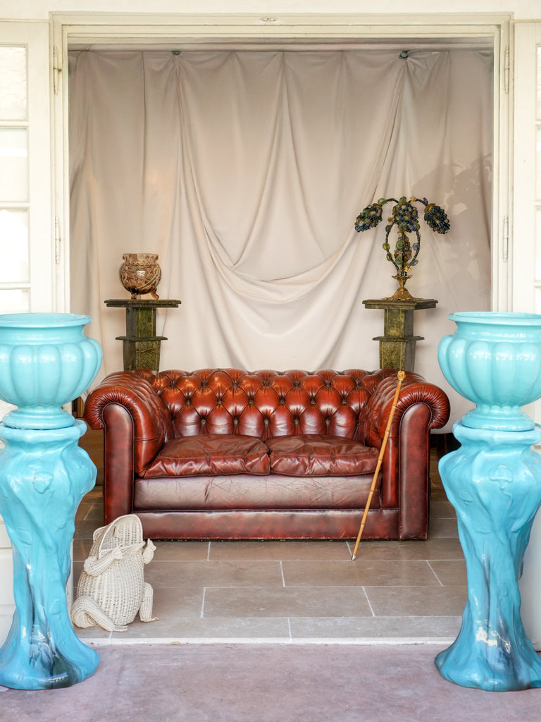 Handsome Pair of French Art Deco Alpine Green Marble Pedestals - 41"