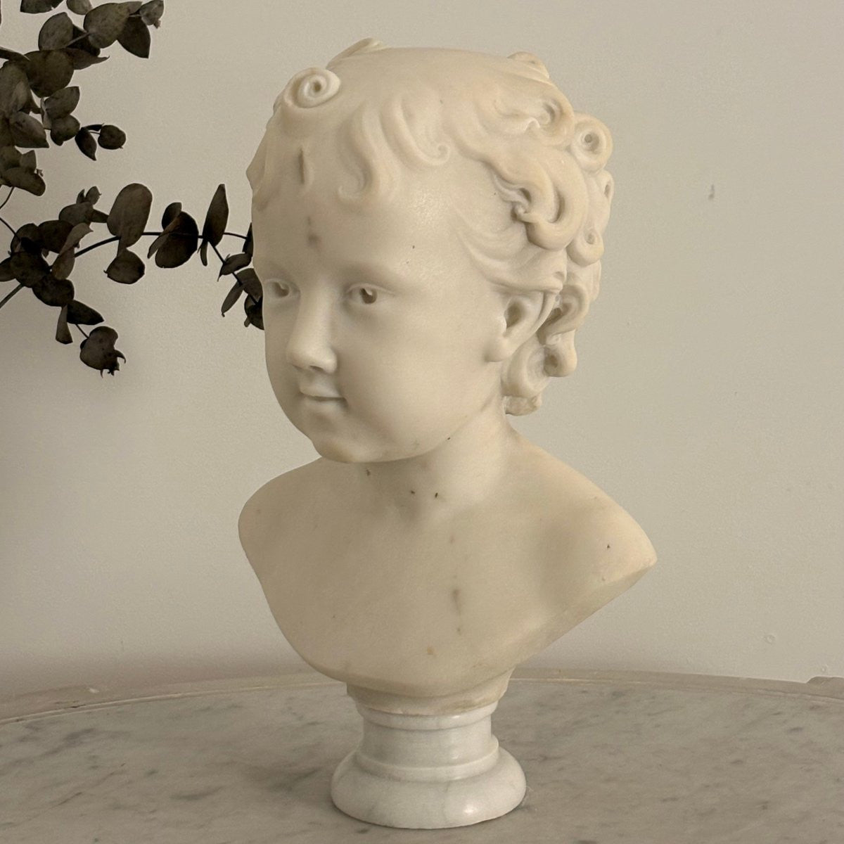 19th-Century Carrara Marble Bust of a Child - 14½"