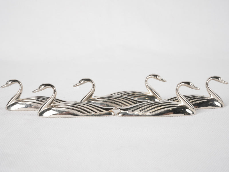 6 knife rests - silver swans