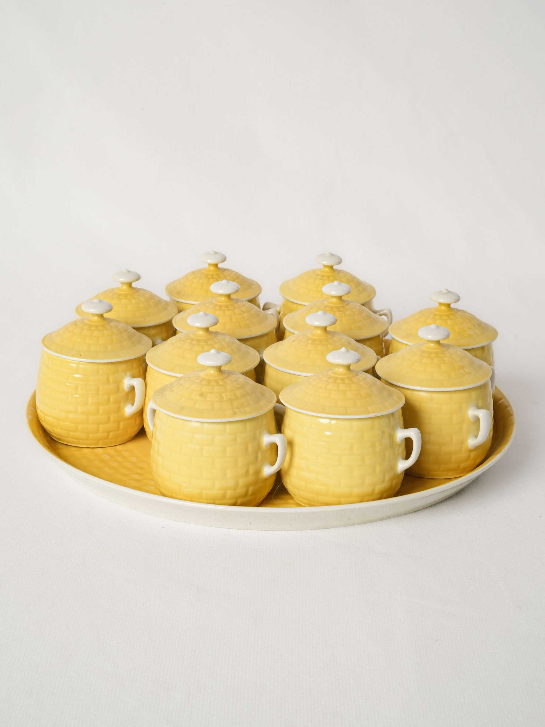 Set of 12 Yellow Lidded Ramekins with Tray - Limoges