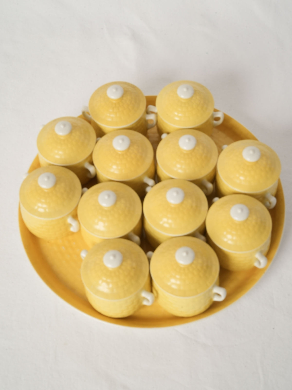 Set of 12 Yellow Lidded Ramekins with Tray - Limoges