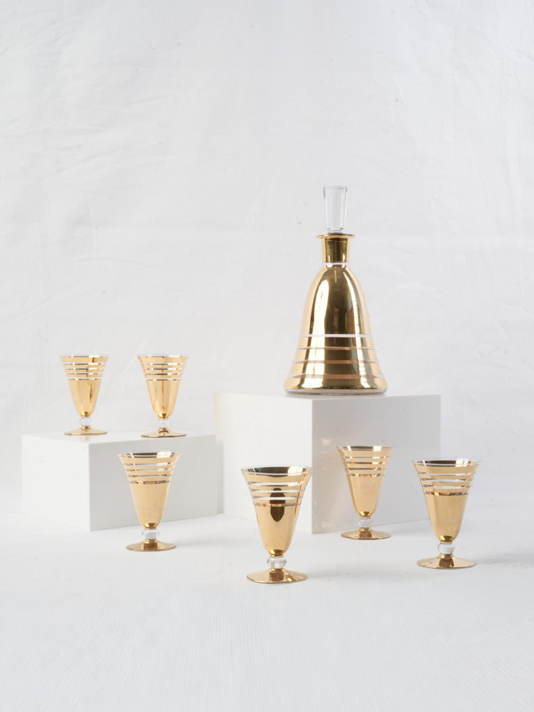 Mid-century gilded glass liqueur set  