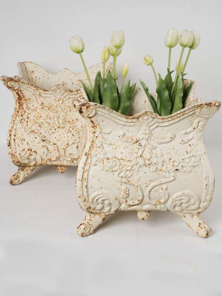 Vintage ornate cast-iron planters  