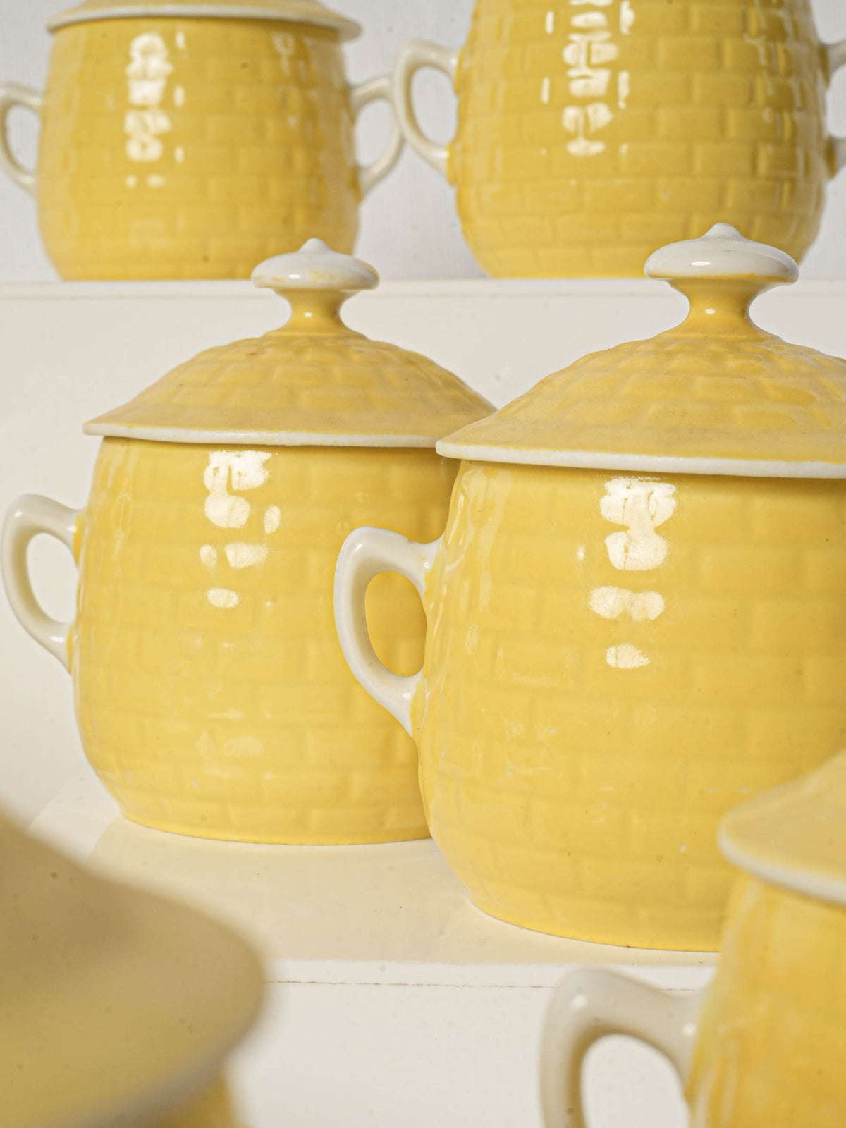 Set of 12 Yellow Lidded Ramekins with Tray - Limoges