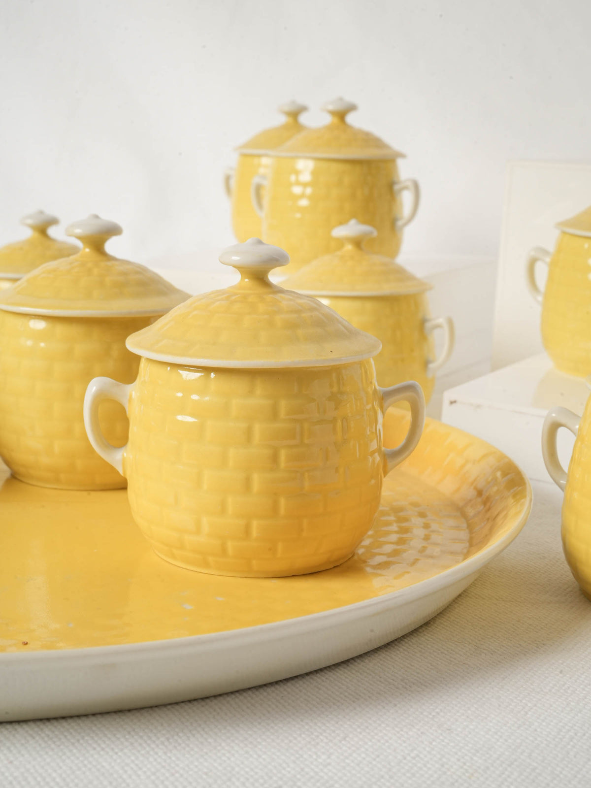 Set of 12 Yellow Lidded Ramekins with Tray - Limoges