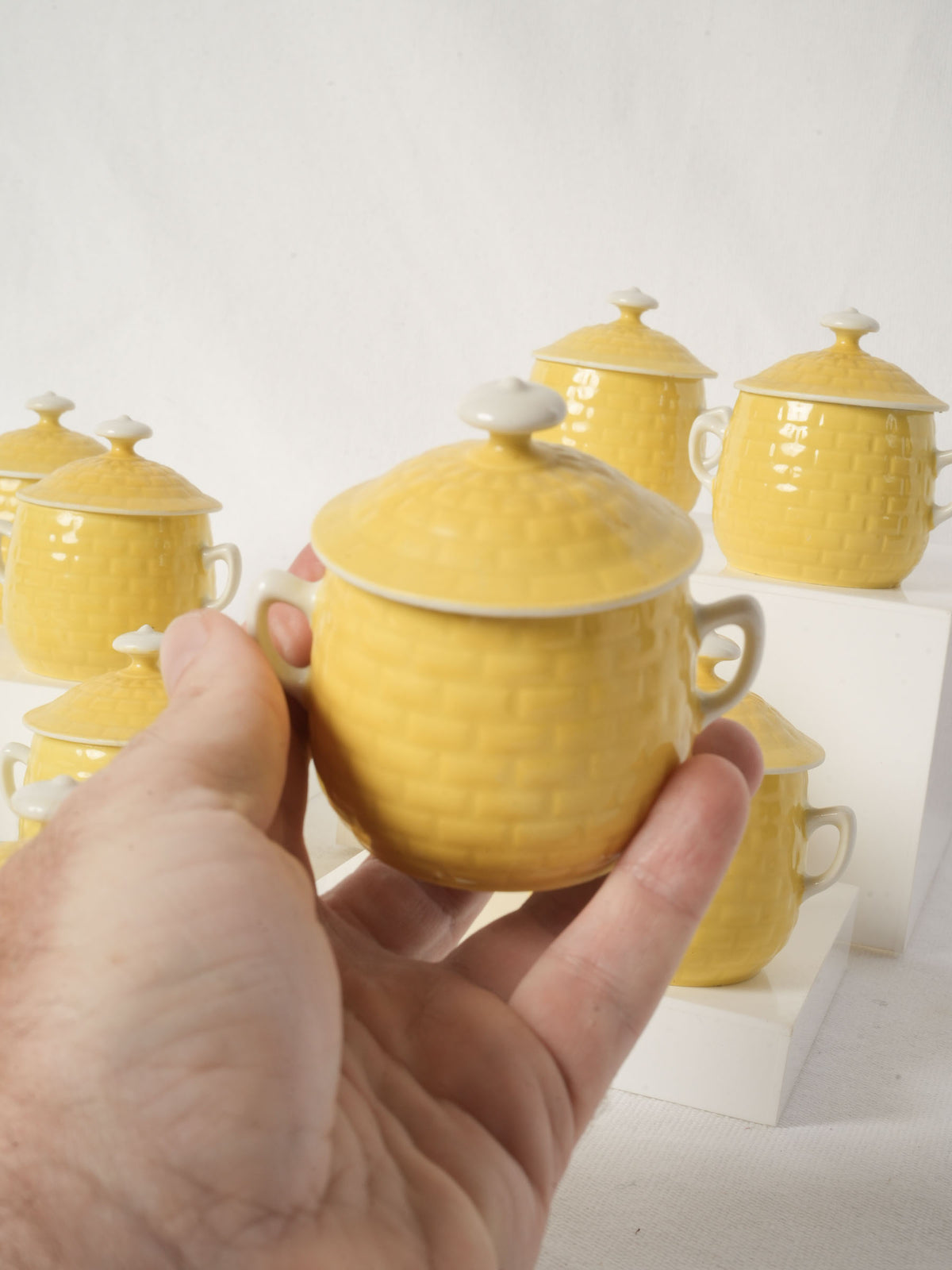 Set of 12 Yellow Lidded Ramekins with Tray - Limoges