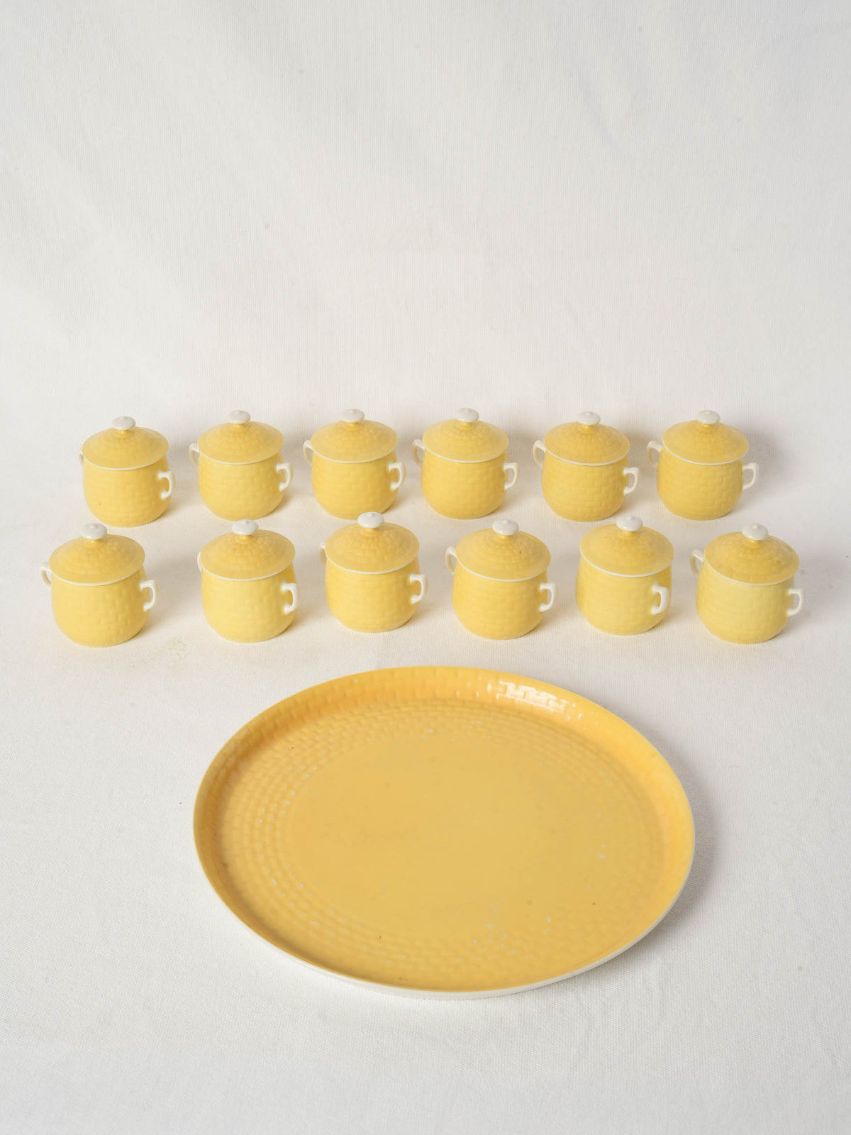 Set of 12 Yellow Lidded Ramekins with Tray - Limoges