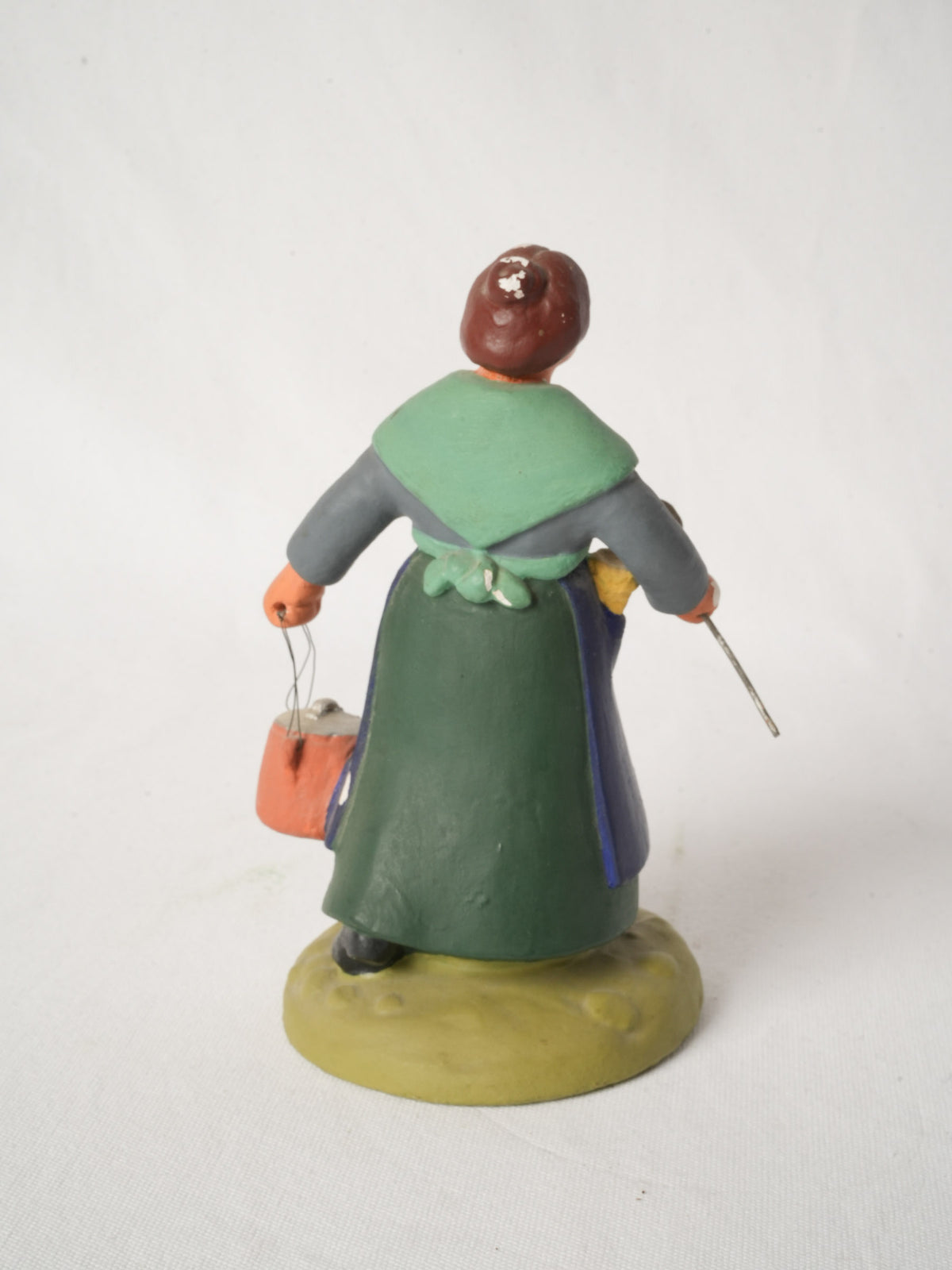 Vintage Santon in Painted Plaster from Provence - Lady with Soup -  9"