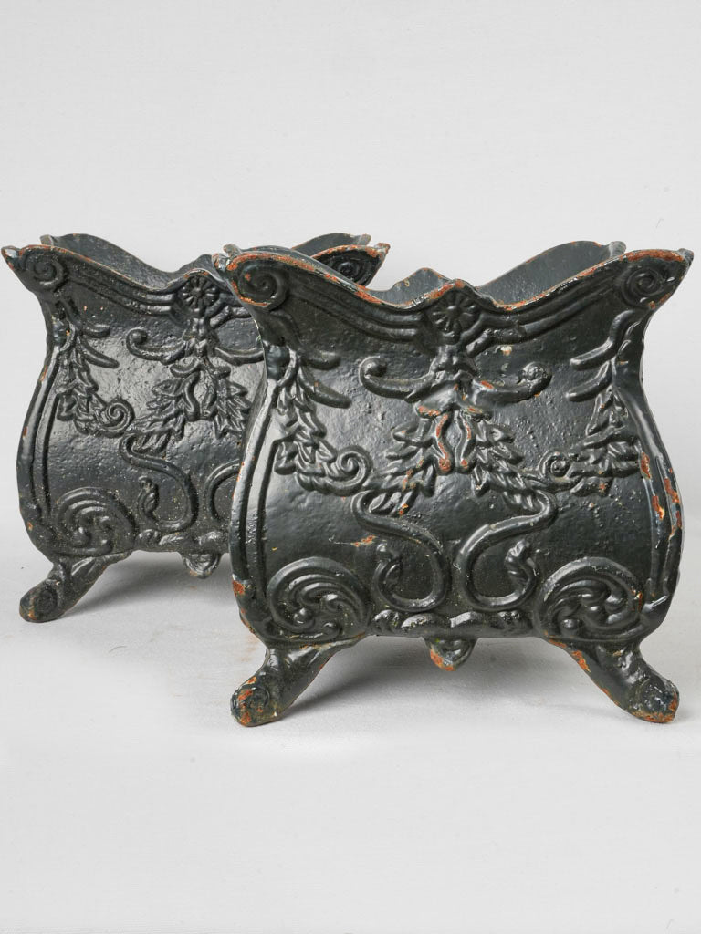 Pair of 1960s Black Cast-Iron Planters w/ Scalloped Rim - 12¼"