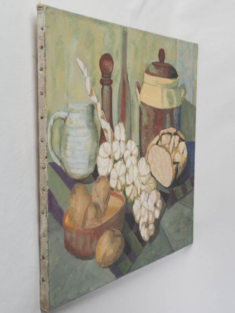 Unframed earthenware kitchen scene