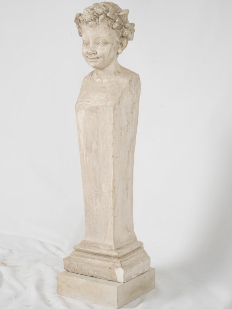 19th-century French plaster herm statue of a boy 39¾