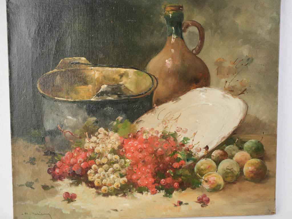 Historic reflective metal pot artwork.