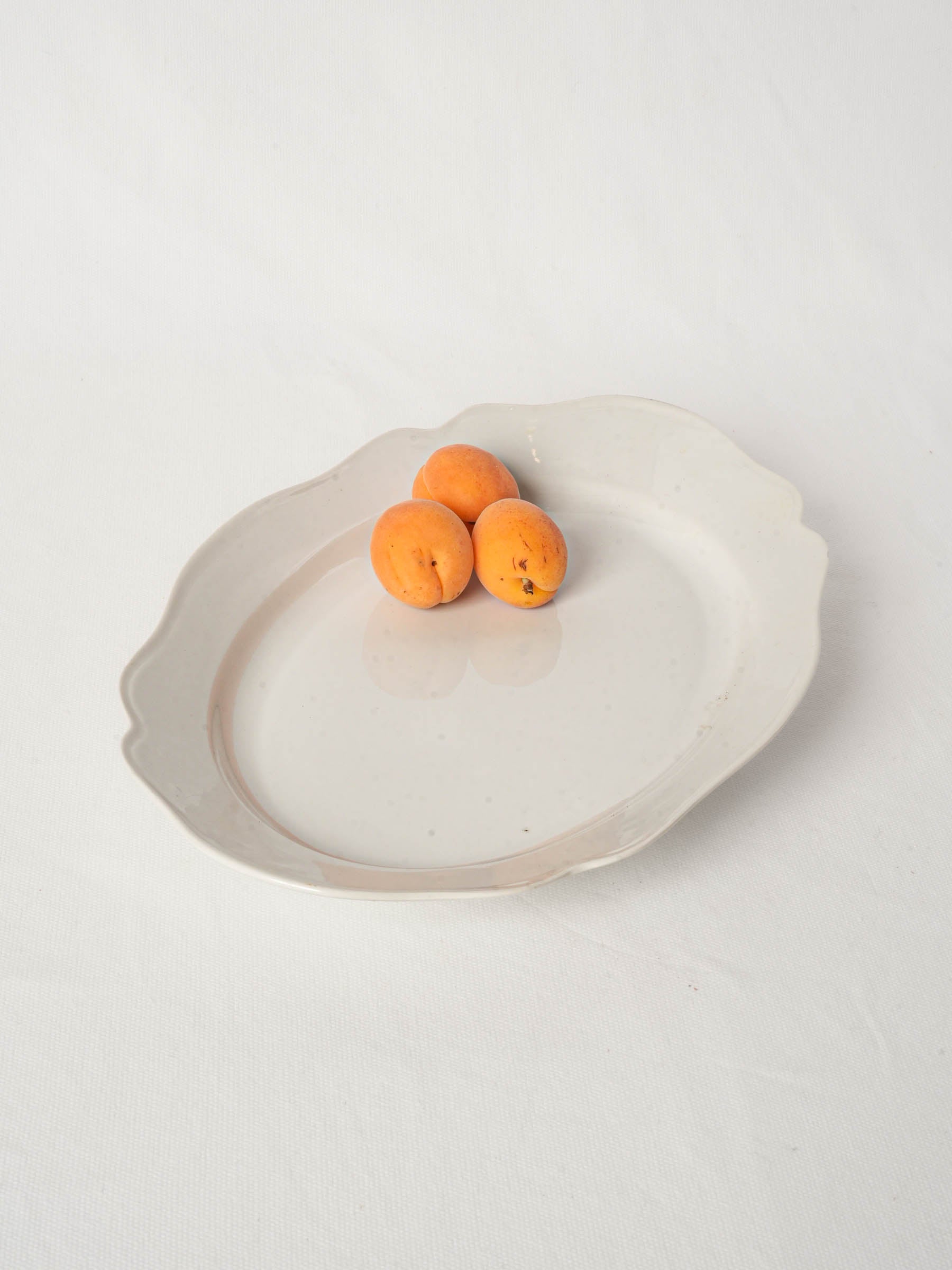 Antique French White Porcelain Oval Platter w/ Undulating Edge 14¼"