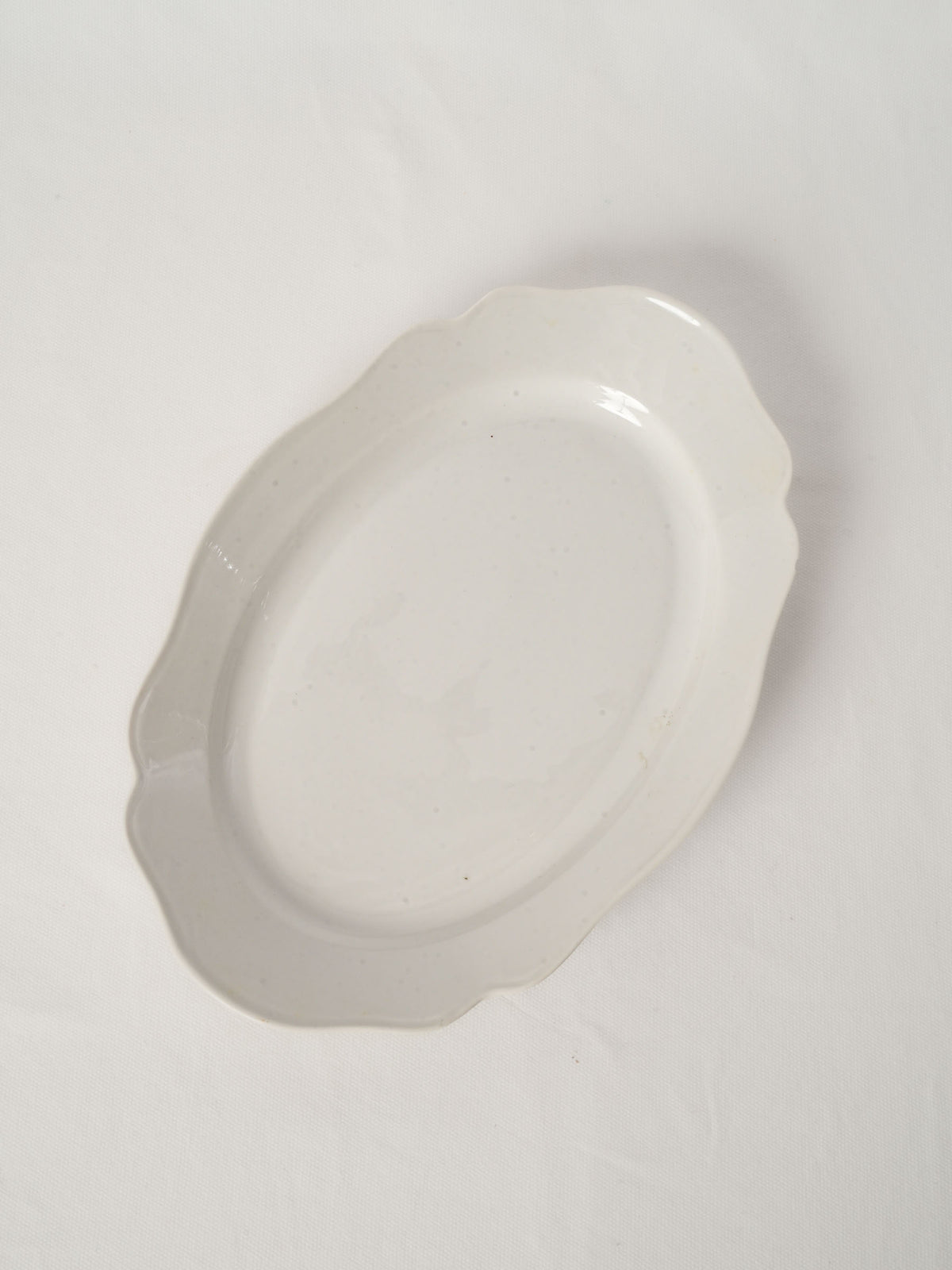 Antique French White Porcelain Oval Platter w/ Undulating Edge 14¼"