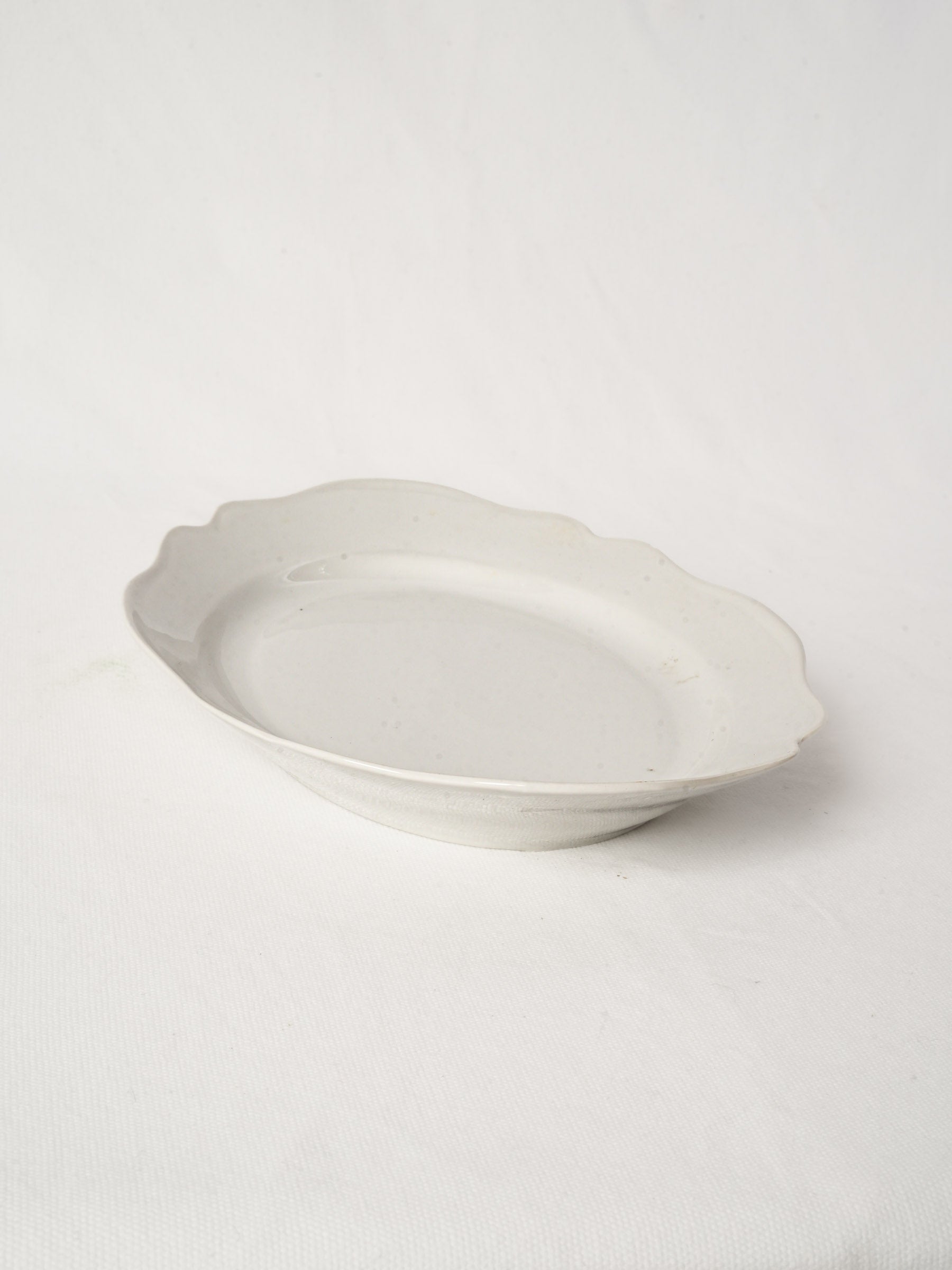 Antique French White Porcelain Oval Platter w/ Undulating Edge 14¼"